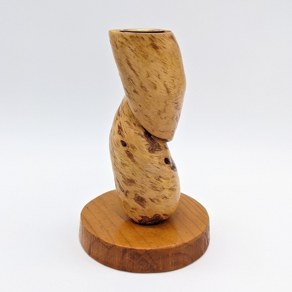 Vintage knotted wood boho MCM candlestick